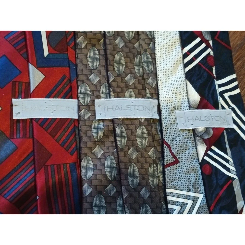 Vintage Halston 100% Silk Tie Lot Of 3 Geometric Pattern